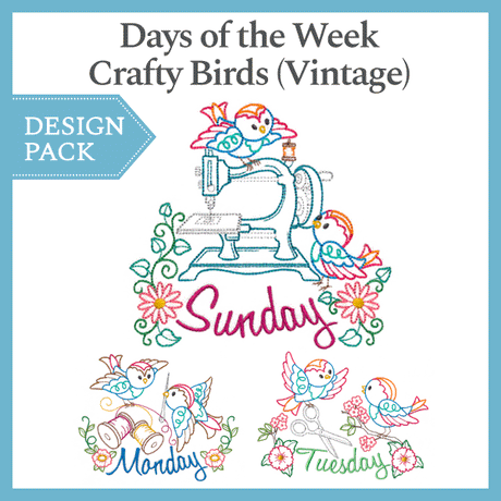 A Days of the Week Crafty Birds (Vintage) Design Pack