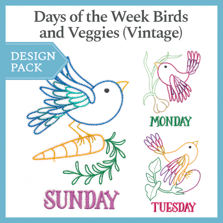 A Days of the Week Birds and Veggies (Vintage) Design Pack