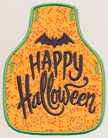 Happy Halloween with Bat Bottle Apron (In-the-Hoop)