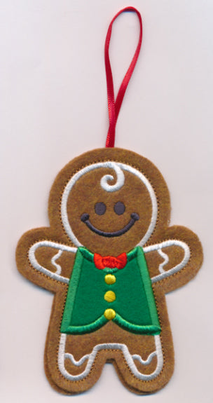 Gingerbread Boy Cookie Ornament (In-the-Hoop)