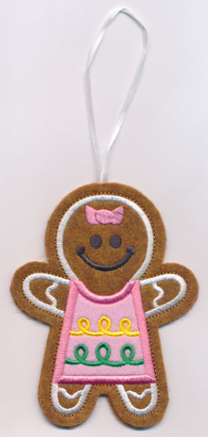 Gingerbread Girl Cookie Ornament (In-the-Hoop)