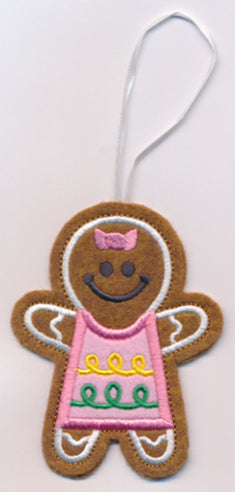 Gingerbread Girl Cookie Ornament (In-the-Hoop)