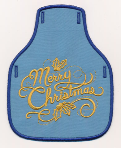Filigree Merry Christmas Bottle Apron (Goldwork) (In-the-Hoop)
