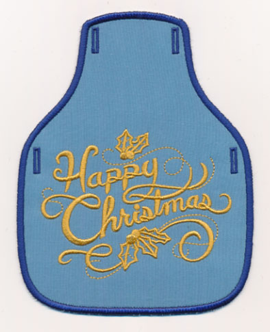 Filigree Happy Christmas Bottle Apron (Goldwork) (In-the-Hoop)