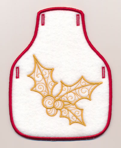 Filigree Holly and Berries Bottle Apron (Goldwork) (In-the-Hoop)