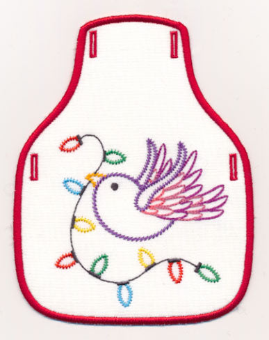 Christmas Bird with Lights Bottle Apron (Vintage) (In-the-Hoop)