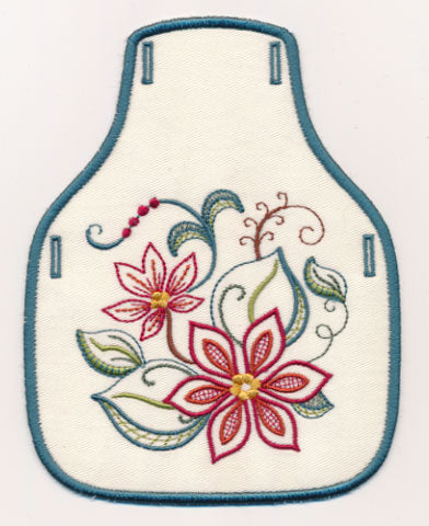 Vintage Jacobean Poinsettia Bottle Apron (In-the-Hoop)