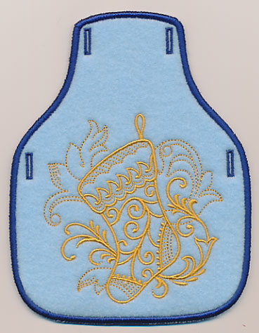 Filigree Christmas Stocking Bottle Apron (Goldwork) (In-the-Hoop)