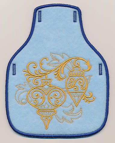 Filigree Christmas Ornaments Bottle Apron (Goldwork) (In-the-Hoop)