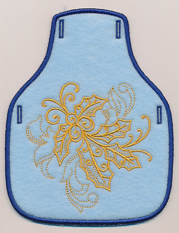 Filigree Christmas Holly Bottle Apron (Goldwork) (In-the-Hoop)