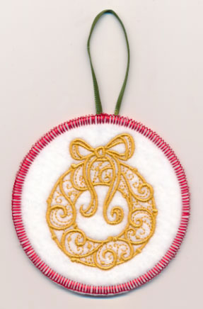 Filigree Wreath Ornament (Goldwork) (In-the-Hoop)