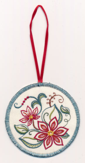 Vintage Jacobean Poinsettia Ornament (In-the-Hoop)