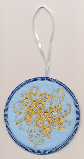 Filigree Christmas Holly Ornament (Goldwork) (In-the-Hoop)