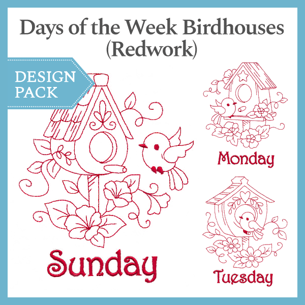 A Days of the Week Birdhouses (Redwork) Design Pack