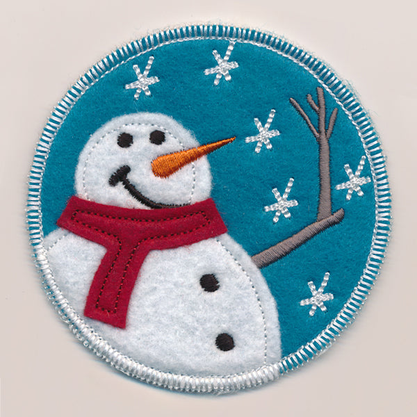Winter Coaster - Snowman with Scarf (In-the-Hoop)