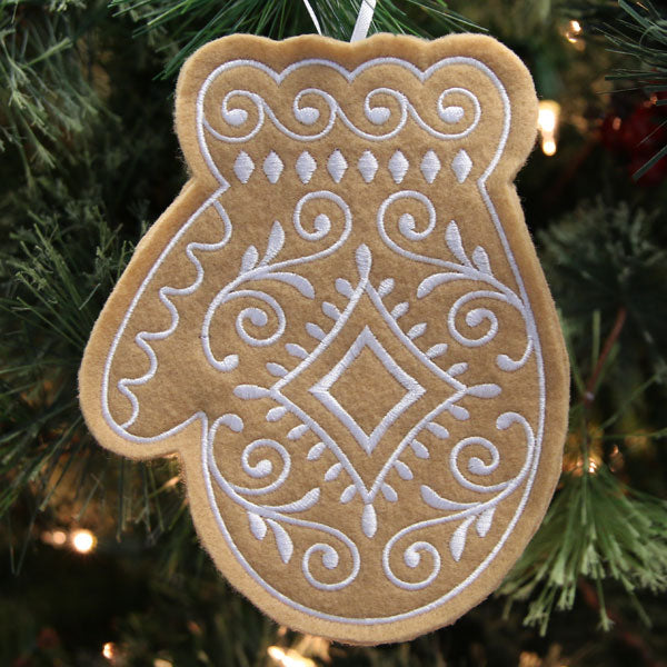 Gingerbread Cookie Ornament - Mitten (In-the-Hoop)