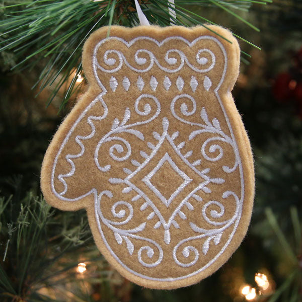 Gingerbread Threading Gingerbread Cookie Ornament - Mitten (In-the-Hoop) – Embroidery Library