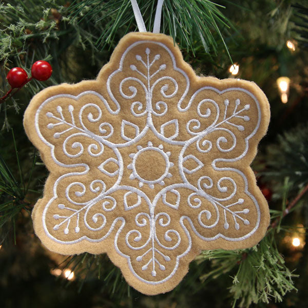 Gingerbread Cookie Ornament - Snowflake (In-the-Hoop)