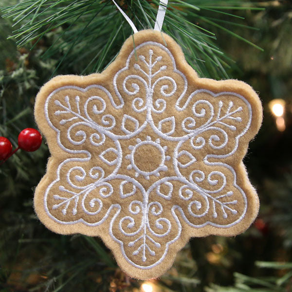 Gingerbread Cookie Ornament - Snowflake (In-the-Hoop)