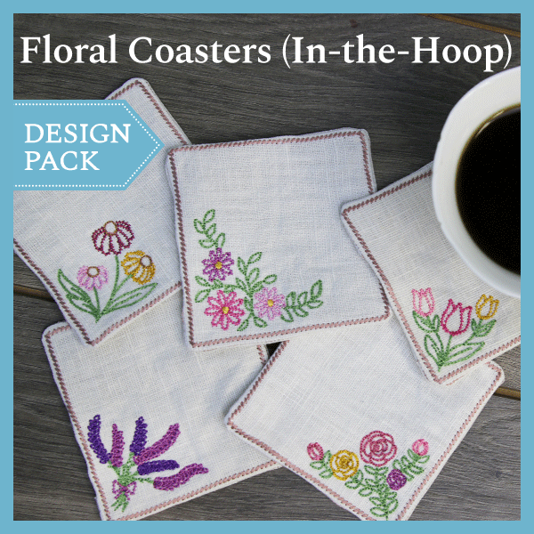 A Floral Coasters (In-the-Hoop) Design Pack