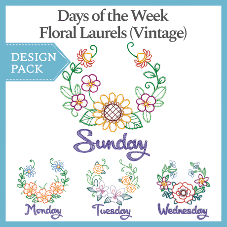 A Days of the Week Floral Laurels (Vintage) Design Pack