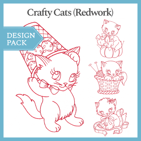 A Crafty Cats (Redwork) Design Pack