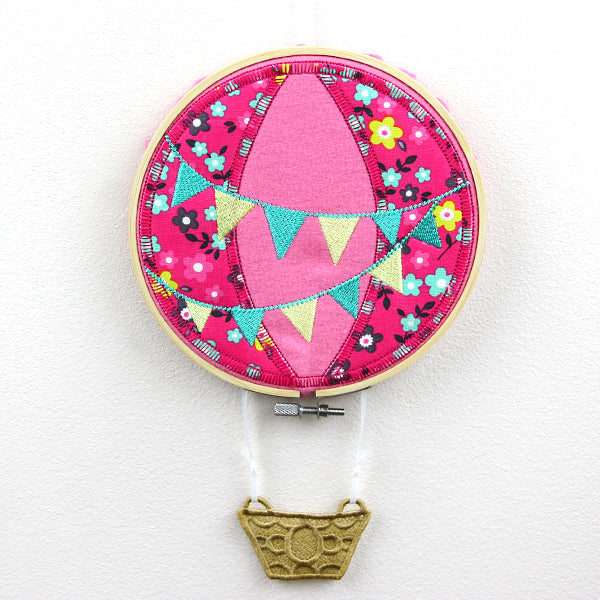 Whimsical Hot Air Balloon (Hooped Applique with Lace)