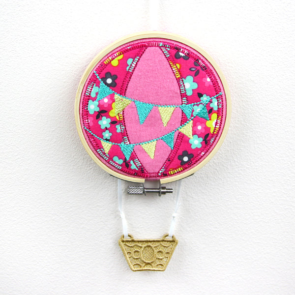 Whimsical Hot Air Balloon (Hooped Applique with Lace)