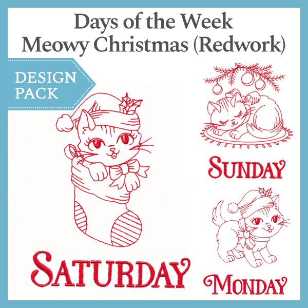 A Days of the Week Meowy Christmas (Redwork) Design Pack