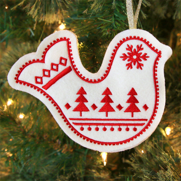 Nordic Christmas Ornament - Bird (In-the-Hoop)