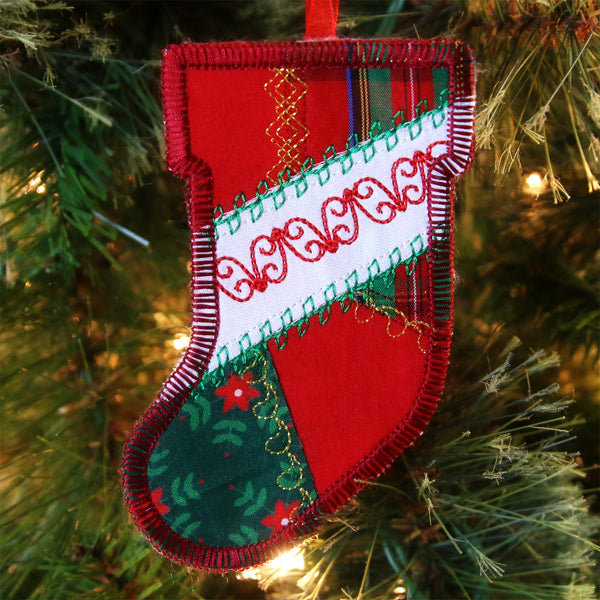 Crazy Patchwork Stocking Ornament (In-the-Hoop)