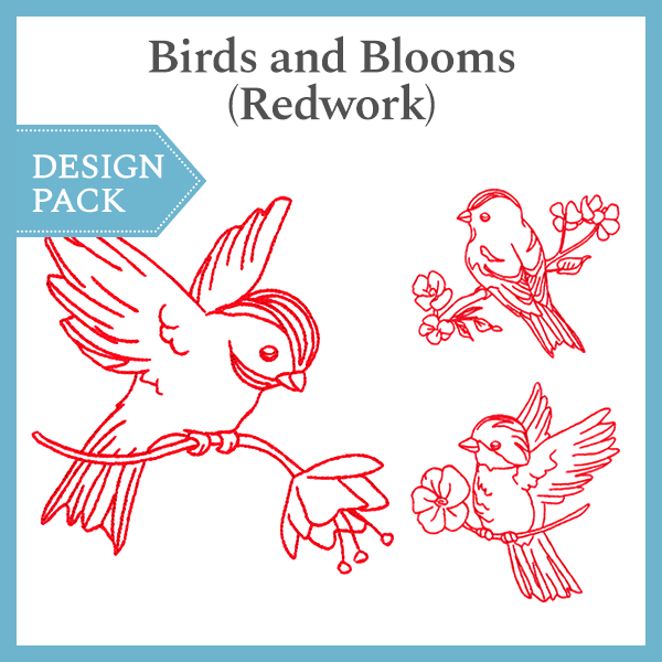 A Birds and Blooms (Redwork) Design Pack