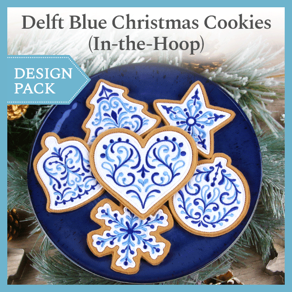 A Delft Blue Christmas Cookies (In-the-Hoop) Design Pack