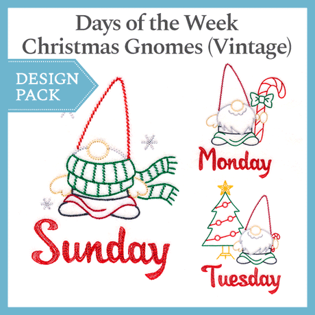 A Days of the Week Christmas Gnomes (Vintage) Design Pack