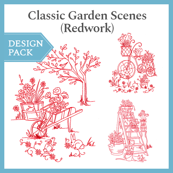 A Classic Garden Scenes (Redwork) Design Pack