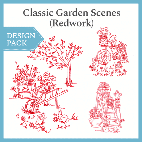 A Classic Garden Scenes (Redwork) Design Pack