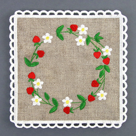 Lace Edge Strawberry Coaster (In-the-Hoop)