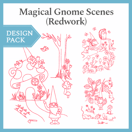 A Magical Gnome Scene (Redwork) Design Pack