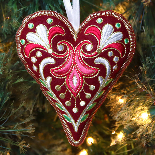 Festive Filigree Christmas Ornament - Heart (In-the-Hoop)