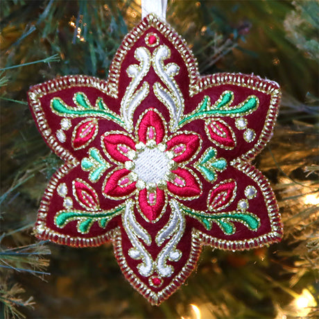 Festive Filigree Christmas Ornament - Poinsettia (In-the-Hoop)