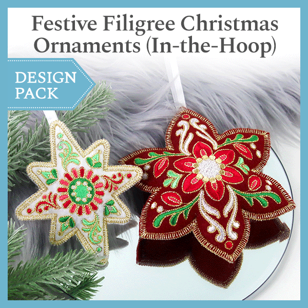 A Festive Filigree Christmas Ornament (In-the-Hoop) Design Pack
