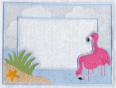 Flamingos on the Beach Photo Frame (In-the-Hoop)