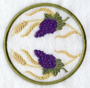 Grapes and Wheat Coaster (In-the-Hoop)