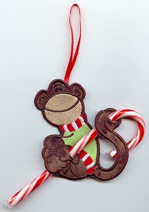 Monkey Candy Cane Holder (In-the-Hoop)