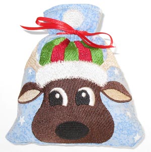 Reindeer in Stocking Cap Drawstring Bag (In-the-Hoop)