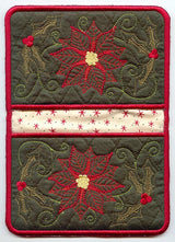Christmas Poinsettia and Holly Pot Holder (In-the-Hoop)