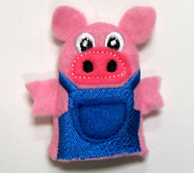 Little Pig w/ Overalls Finger Puppet (In-the-Hoop)
