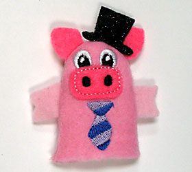 Little Pig w/ Top Hat Finger Puppet (In-the-Hoop)