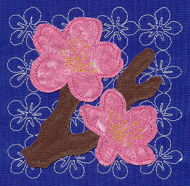 Cherry Blossom Sashiko Sq (Applique) (Single Run)