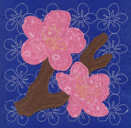 Cherry Blossom Sashiko Sq (Applique) (Single Run)